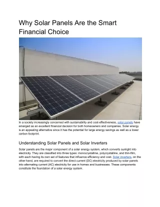 Why Solar Panels Are the Smart Financial Choice