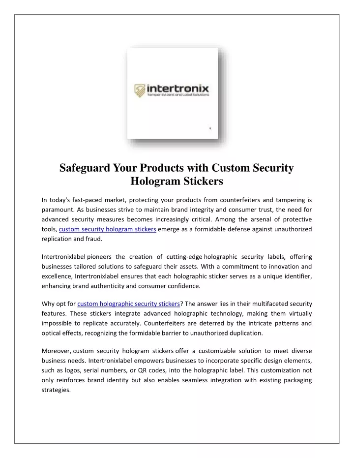 safeguard your products with custom security