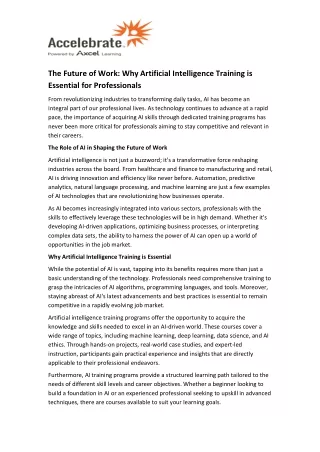 The Future of Work Why Artificial Intelligence Training is Essential for Professionals