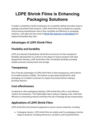 LDPE Shrink Films is Enhancing Packaging Solutions