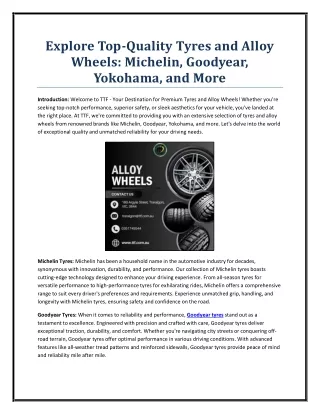 Explore Top-Quality Tyres and Alloy Wheels: Michelin, Goodyear, Yokohama.
