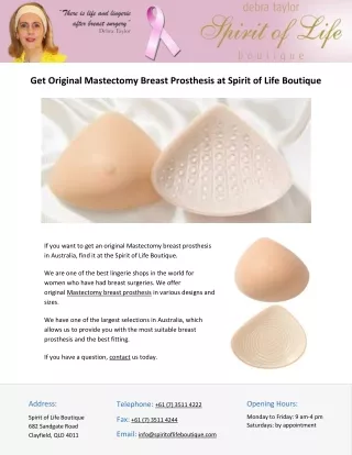 Get Original Mastectomy Breast Prosthesis at Spirit of Life Boutique