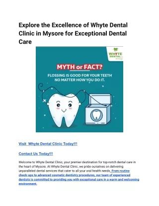 Explore the Excellence of Whyte Dental Clinic in Mysore for Exceptional Dental Care