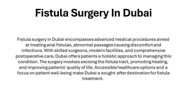 fistula surgery in dubai