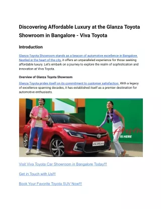 Discovering Affordable Luxury at the Glanza Toyota Showroom in Bangalore - Viva Toyota