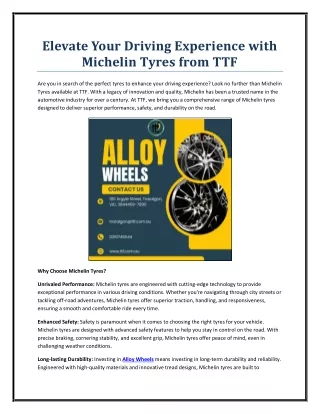 Elevate Your Driving Experience with Michelin Tyres from TTF