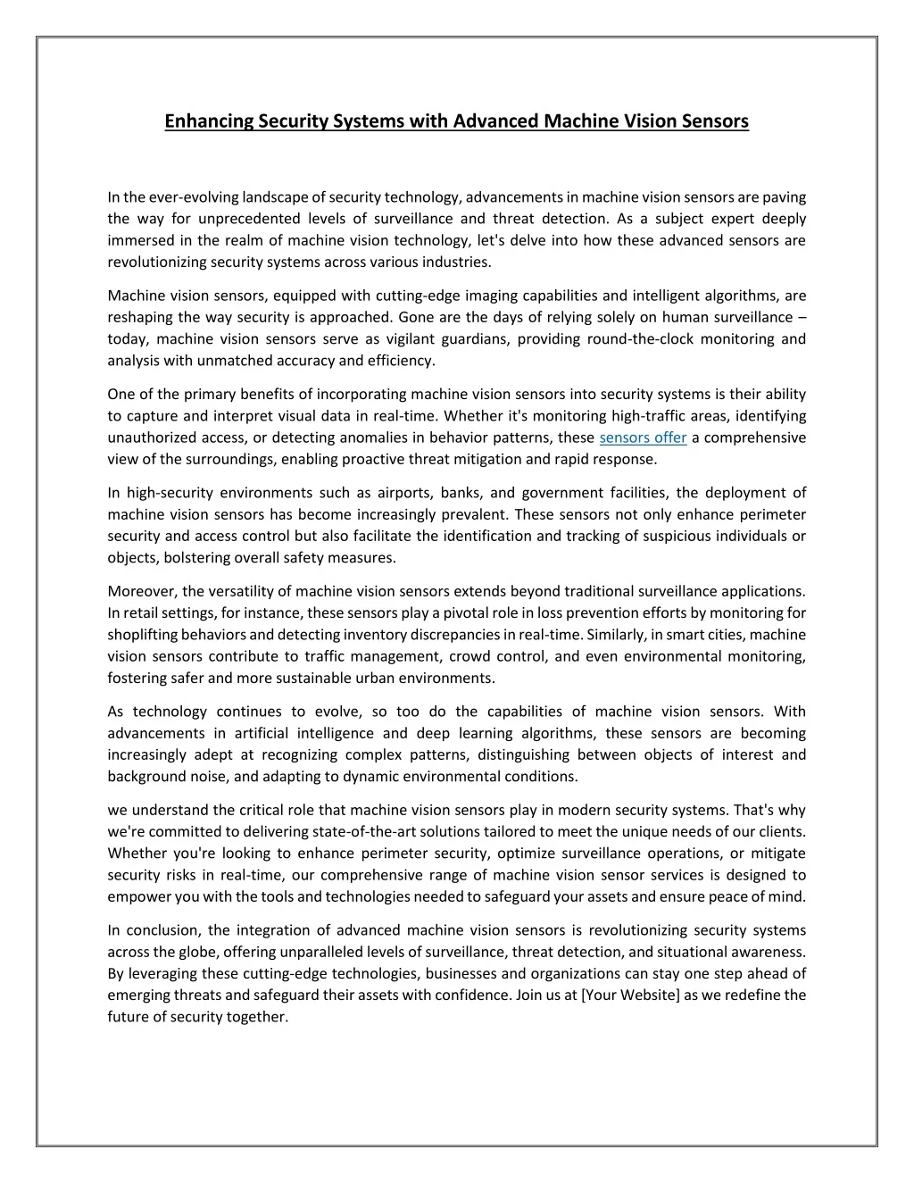PPT - Enhancing Security Systems with Advanced Machine Vision Sensors ...