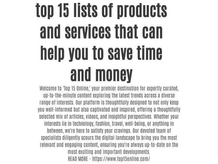 top 15 lists of products and services that