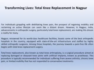 Transforming Lives Total Knee Replacement in Nagpur