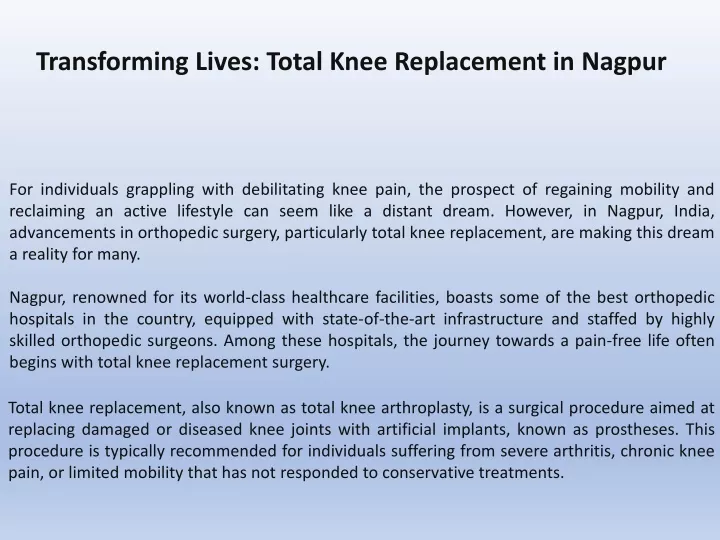 transforming lives total knee replacement