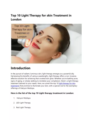 Top 10 Light Therapy for skin Treatment in London