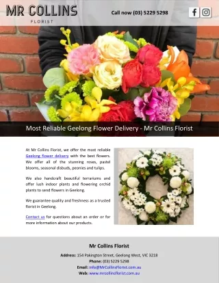 Most Reliable Geelong Flower Delivery - Mr Collins Florist
