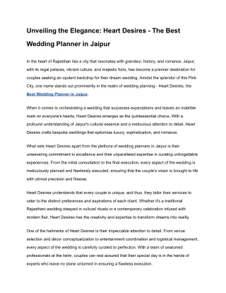 Unveiling the Elegance_ Heart Desires - The Best Wedding Planner in Jaipur