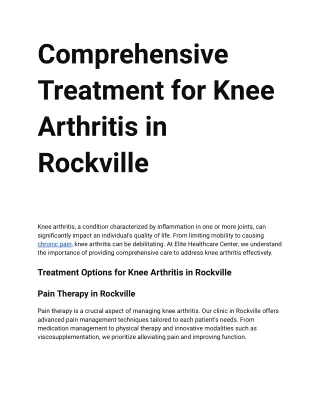 2 Comprehensive Treatment for Knee Arthritis in Rockville