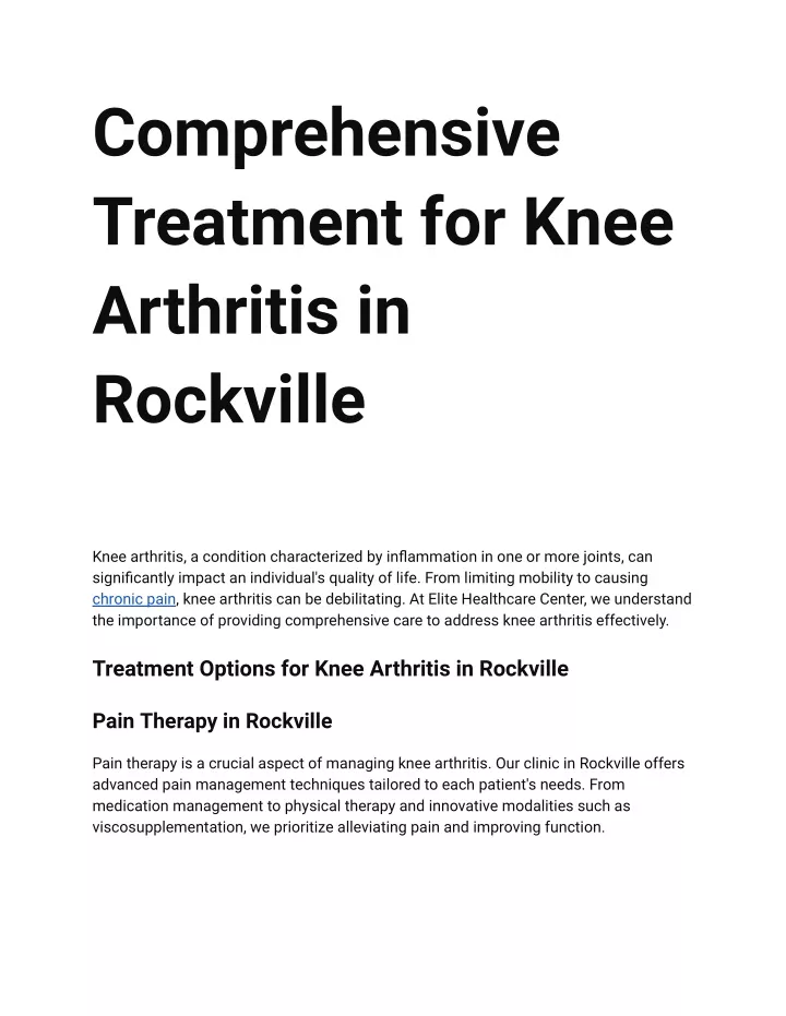 comprehensive treatment for knee arthritis