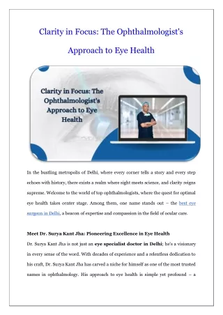 Clarity in Focus The Ophthalmologist Approach to Eye Health