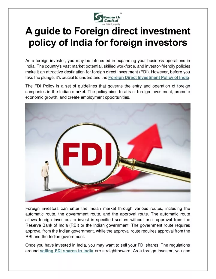 a guide to foreign direct investment policy