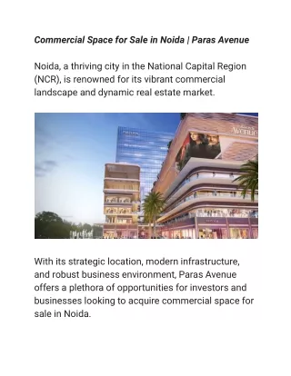 Commercial Space for Sale in Noida | Paras Avenue