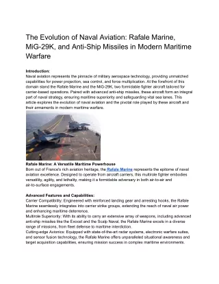 The Evolution of Naval Aviation_ Rafale Marine, MiG-29K, and Anti-Ship Missiles in Modern Maritime Warfare