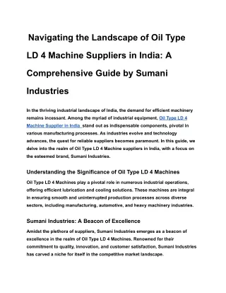 _ Navigating the Landscape of Oil Type LD 4 Machine Suppliers in India_ A Comprehensive Guide by Sumani Industries