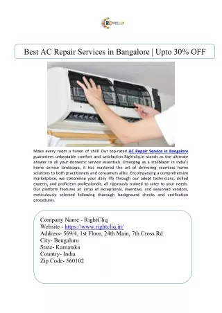 Best AC Repair Services in Bangalore  Upto 30% OFF
