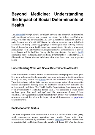 Beyond Medicine Understanding the Impact of Social Determinants of Health