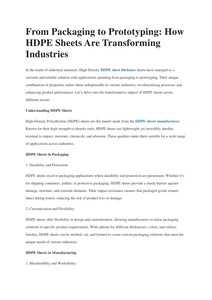 from packaging to prototyping how hdpe sheets