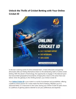 Unlock the Thrills of Cricket Betting with Your Online Cricket ID