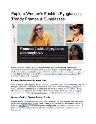 Explore Women Fashion Eyeglasses-Trendy Frames & Styles