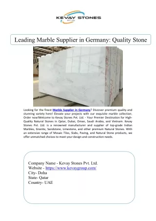 Leading Marble Supplier in Germany Quality Stone
