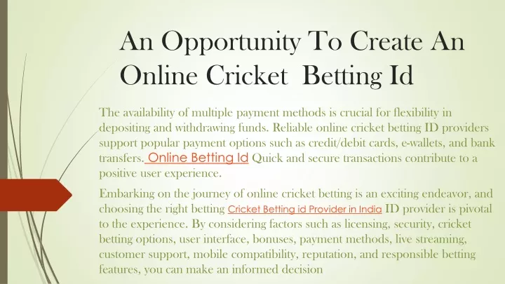 an opportunity to create an online cricket betting id