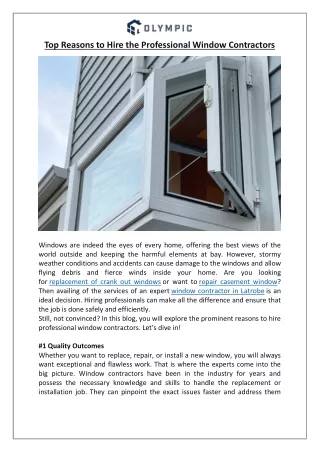 Top Reasons to Hire the Professional Window Contractors