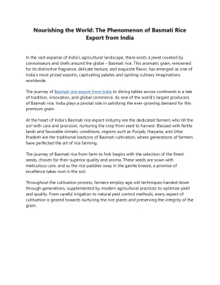 The Phenomenon of Basmati Rice Export from India