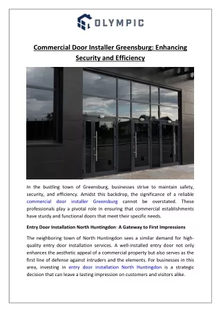 Commercial Door Installer Greensburg: Enhancing Security and Efficiency