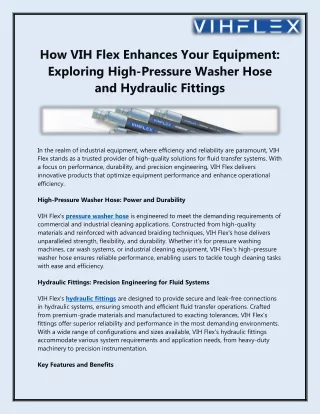 How VIH Flex Enhances Your Equipment Exploring High-Pressure Washer Hose and Hydraulic Fittings