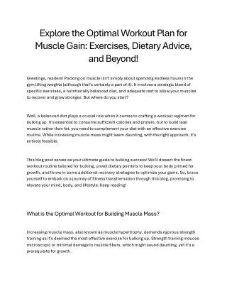 Explore the Optimal Workout Plan for Muscle Gain Exercises, Diet, and Beyond!