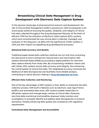 Streamlining Clinical Data Management in Drug Development with Electronic Data Capture Systems