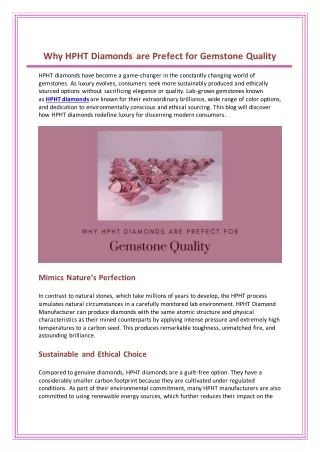 why hpht diamonds are prefect for gemstone quality