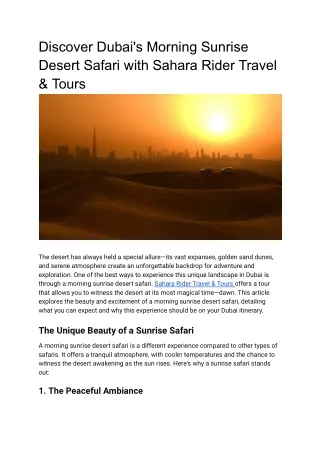 Discover Dubai's Morning Sunrise Desert Safari with Sahara Rider Travel & Tours
