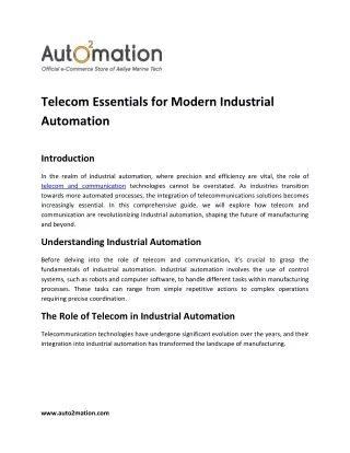 Telecom Essentials for Modern Industrial Automation