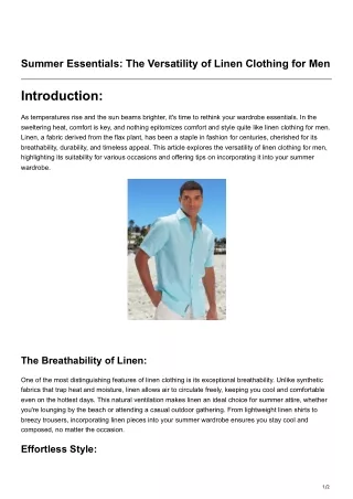 Summer Essentials The Versatility of Linen Clothing for Men
