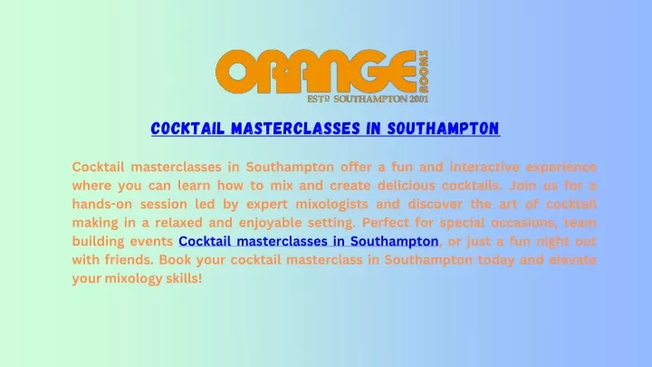 cocktail masterclasses in southampton