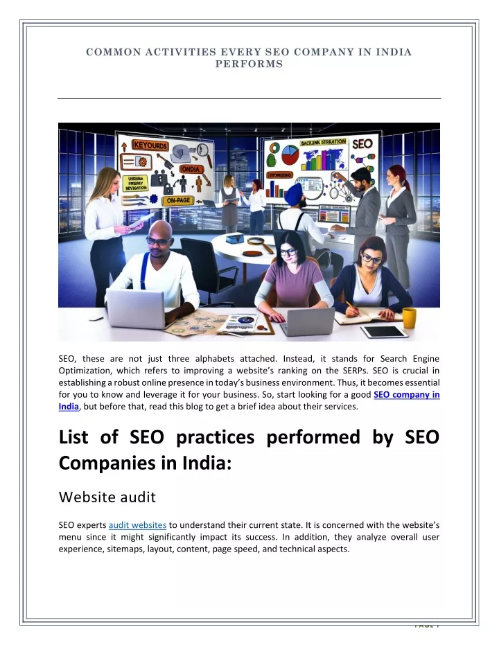 common activities every seo company in india
