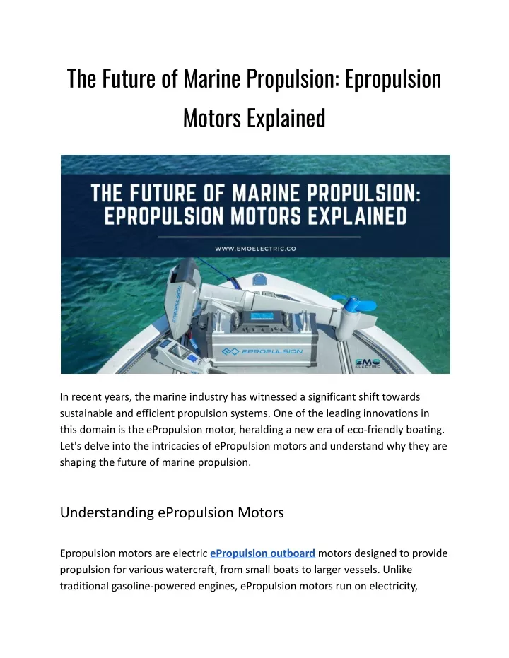 the future of marine propulsion epropulsion