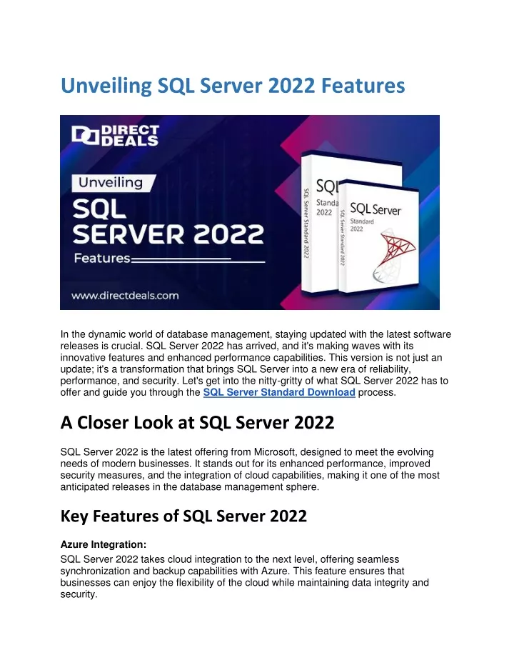 unveiling sql server 2022 features