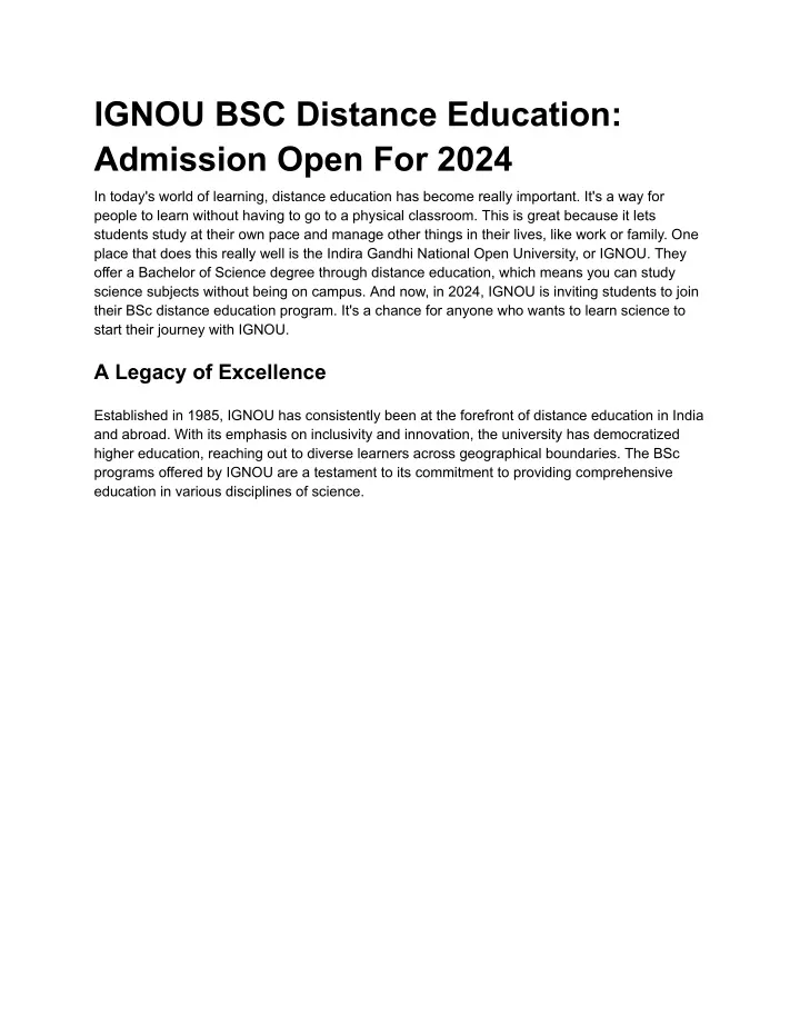 ignou bsc distance education admission open
