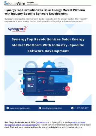 SynergyTop Revolutionizes Solar Energy Market Platform with Industry-Specific Software Development