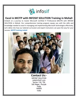 Excel in MCITP with INFOSIF SOLUTION Training in Mohali