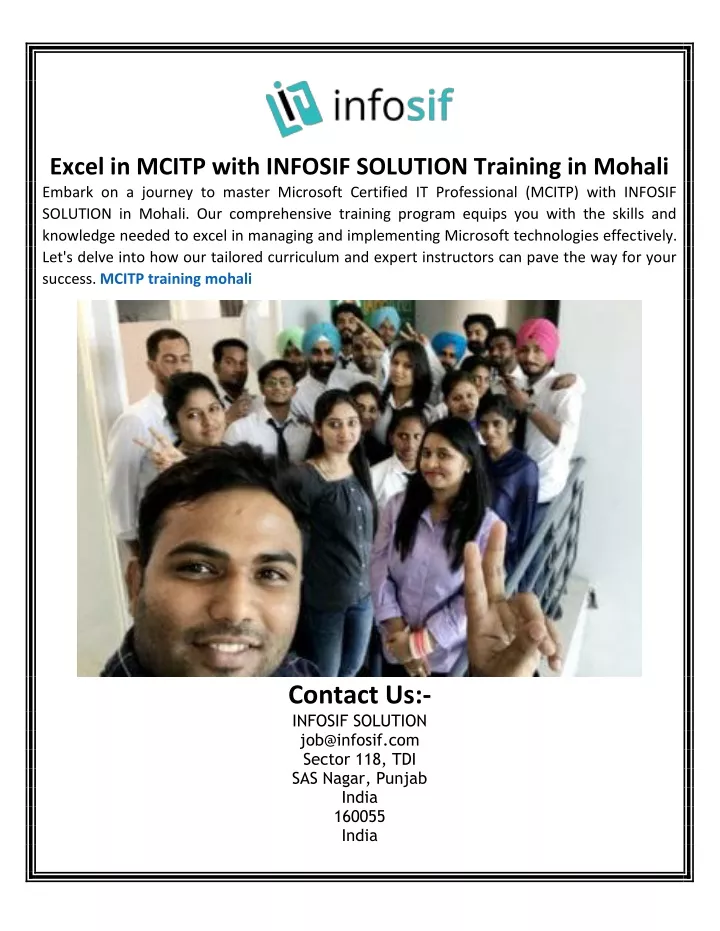 excel in mcitp with infosif solution training