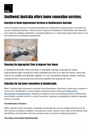 Southwest Australia offers home renovation services.